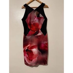 Chic Floral Midi Dress in Red and Black